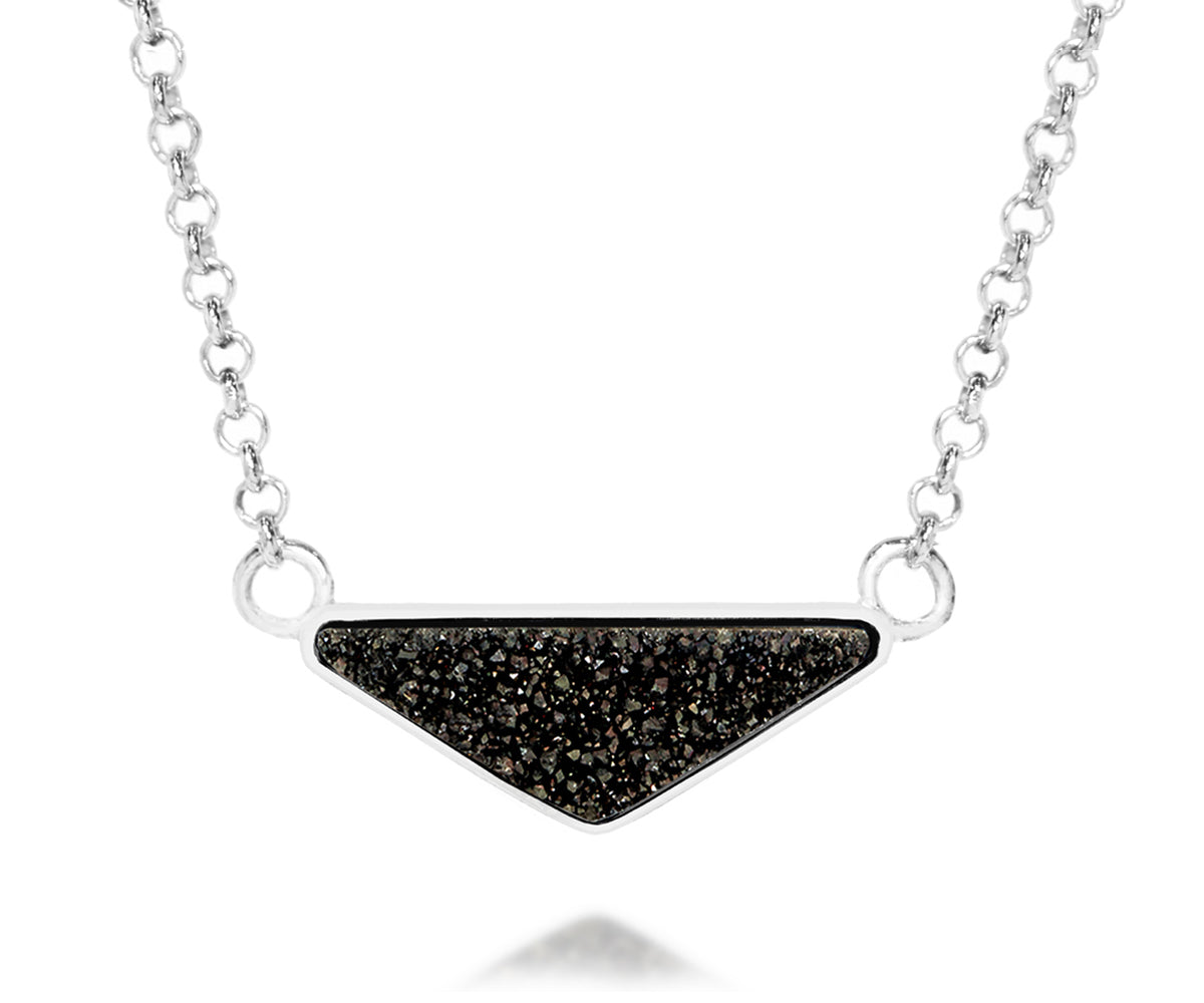womens medium black druzy silver drusy necklace