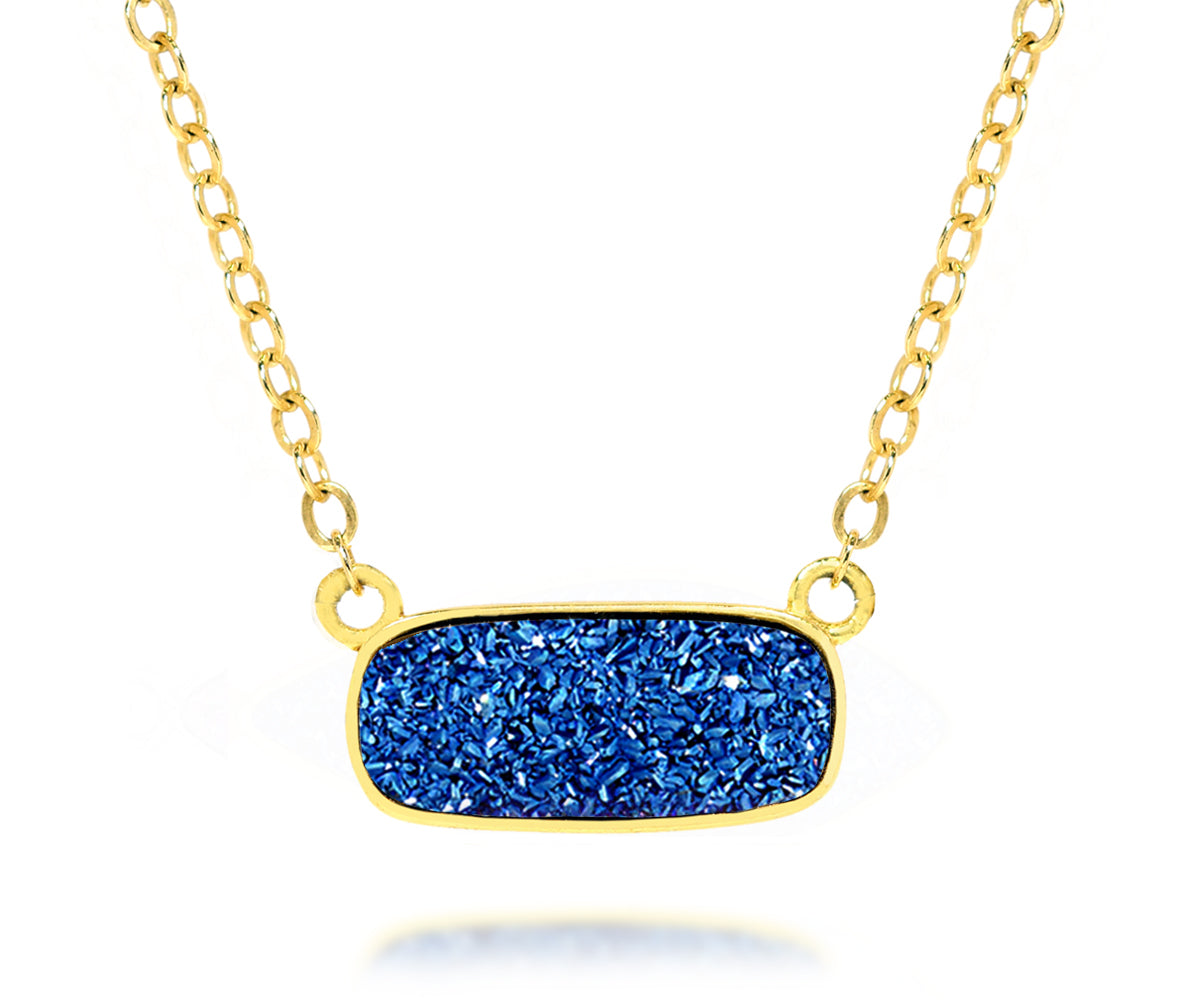 Ambrosia womens medium rectangle sapphire blue druzy 14k vermeil drusy necklace
