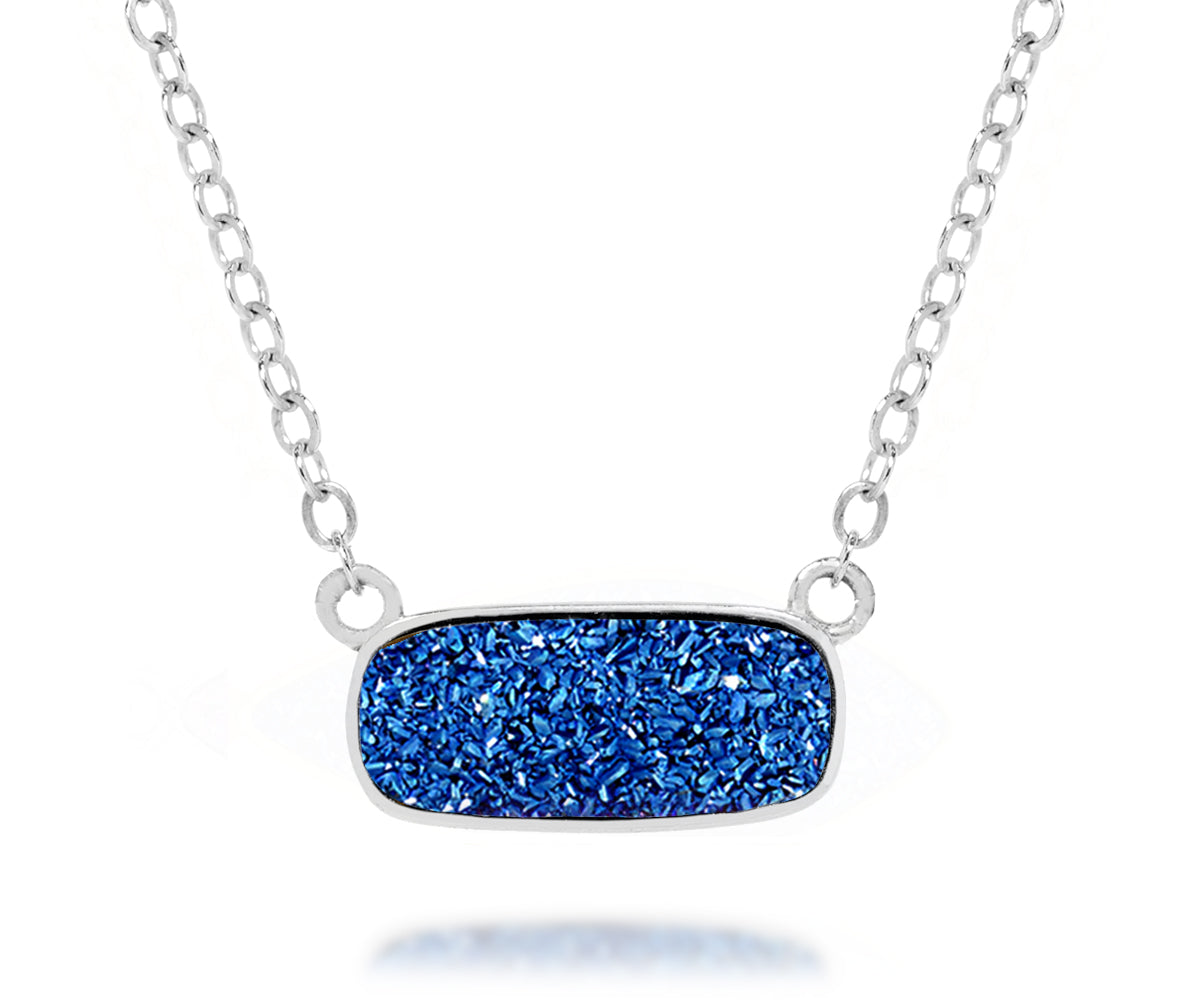 Ambrosia womens medium rectangle sapphire blue druzy silver drusy necklace