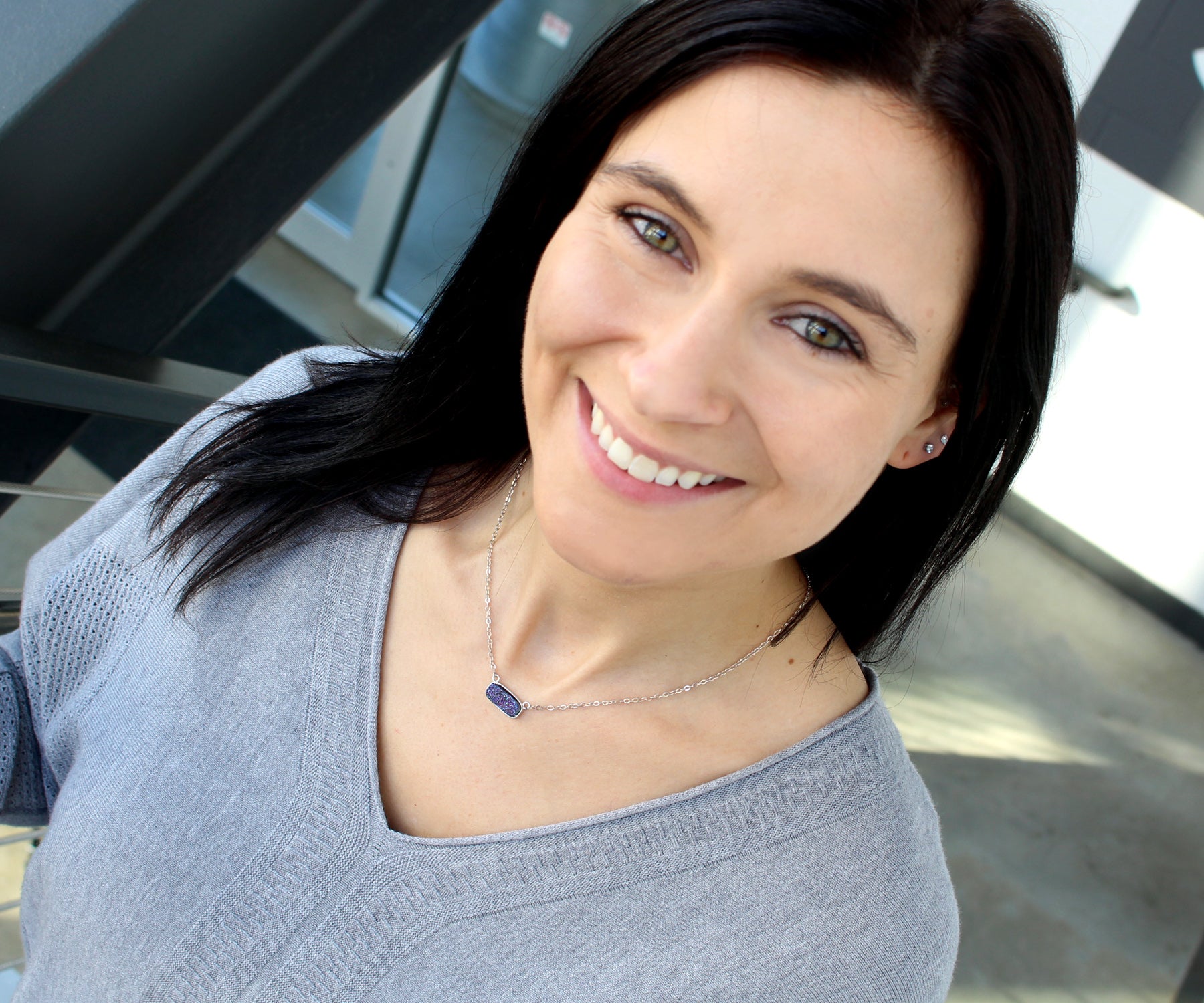 Medium Rectangle Purple Rainbow Druzy Necklace