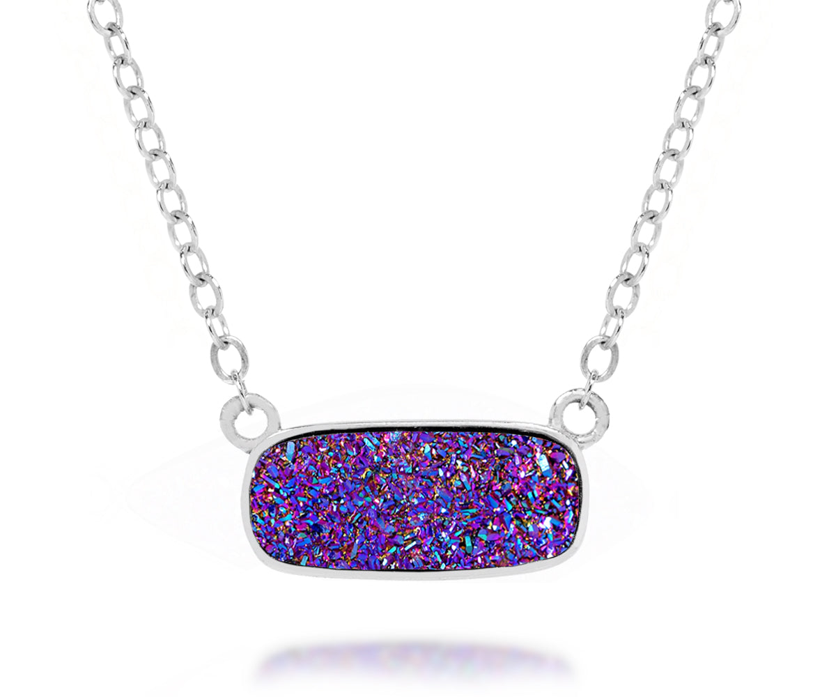 Ambrosia womens medium purple rainbow druzy silver drusy necklace