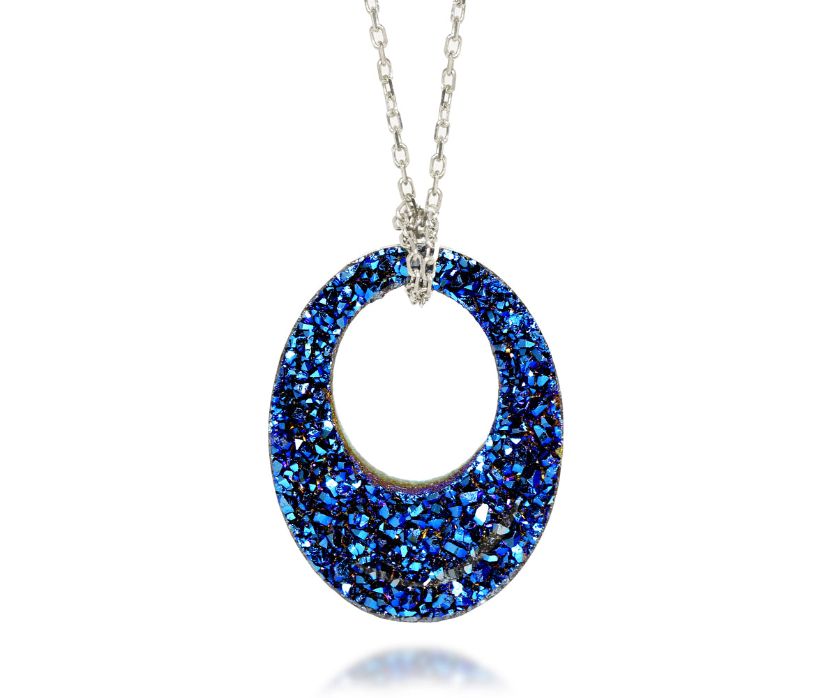 Open Oval Blue Druzy Necklace