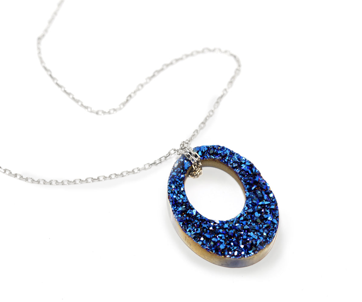 Open Oval Blue Druzy Necklace