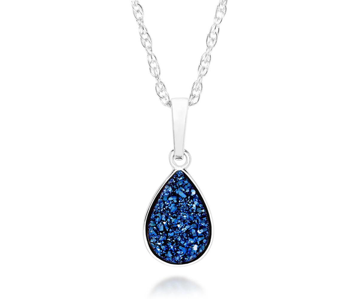 ambrosia womens small sapphire blue teardrop druzy sparkle drusy silver necklace