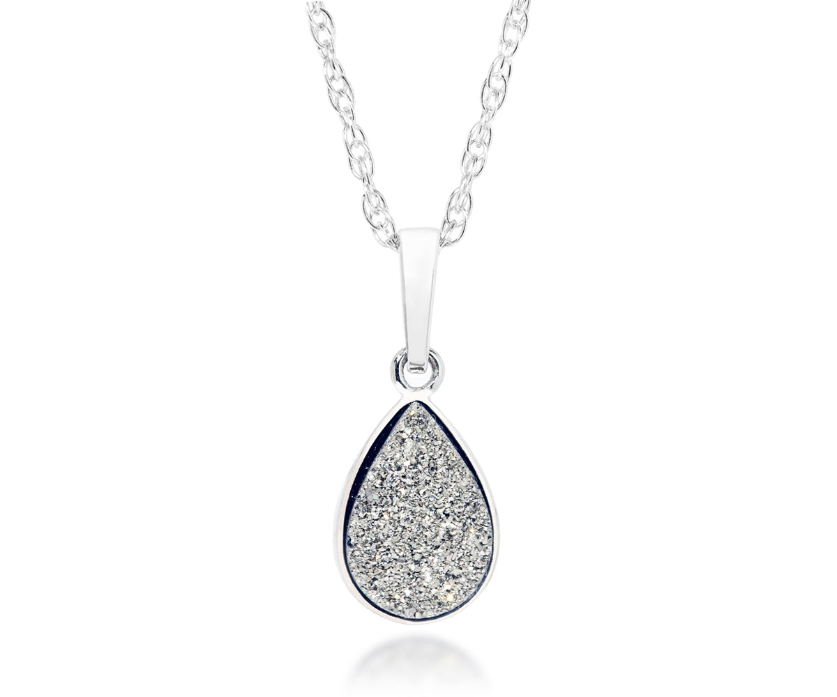 ambrosia small teardrop platinum druzy drusy sparkle necklace