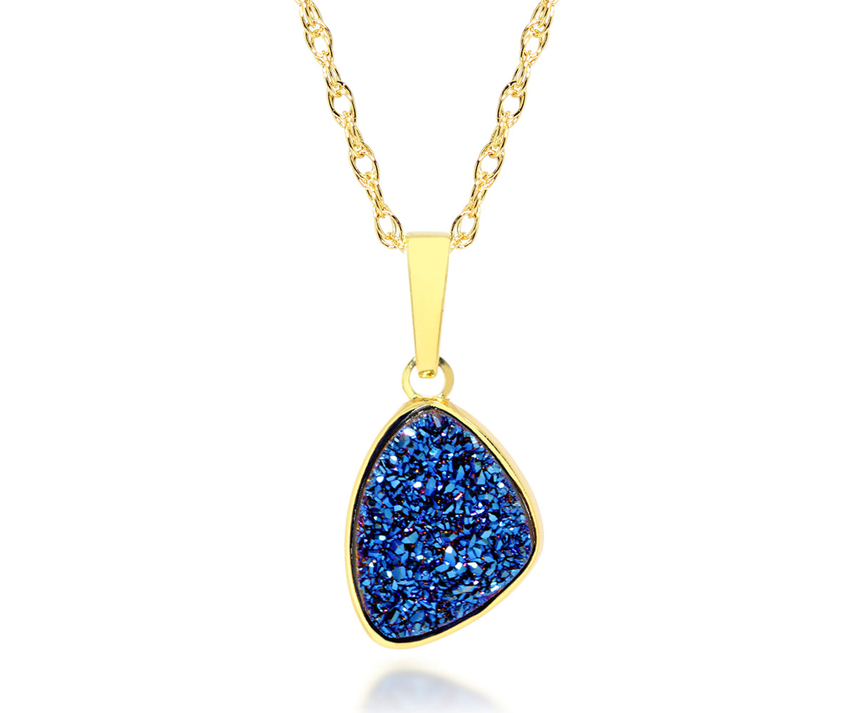 ambrosia womens small trillion blue druzy 14k vermeil gold drusy necklace