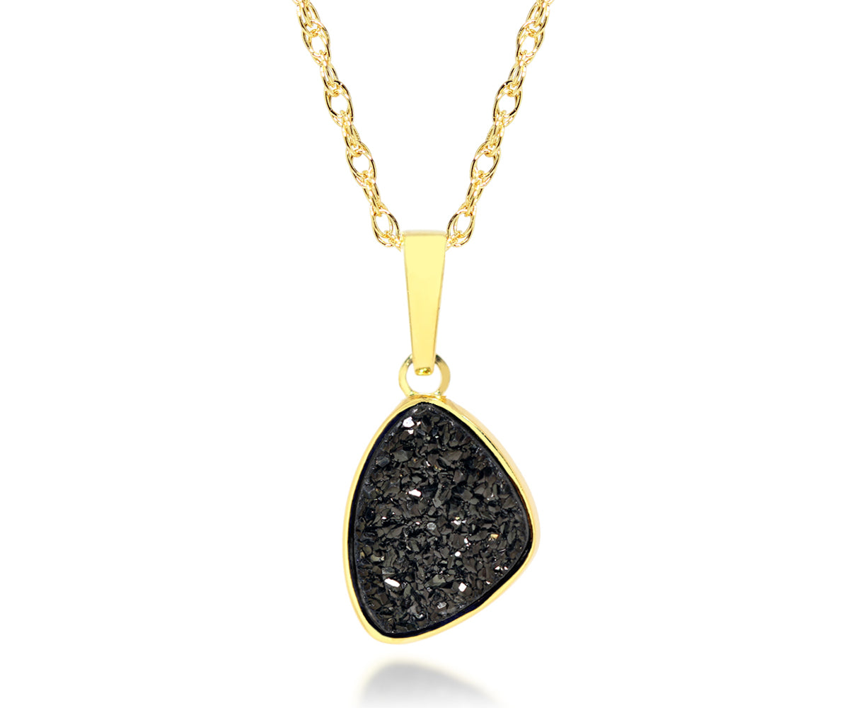 ambrosia womens small trillion black druzy 14k gold drusy necklace