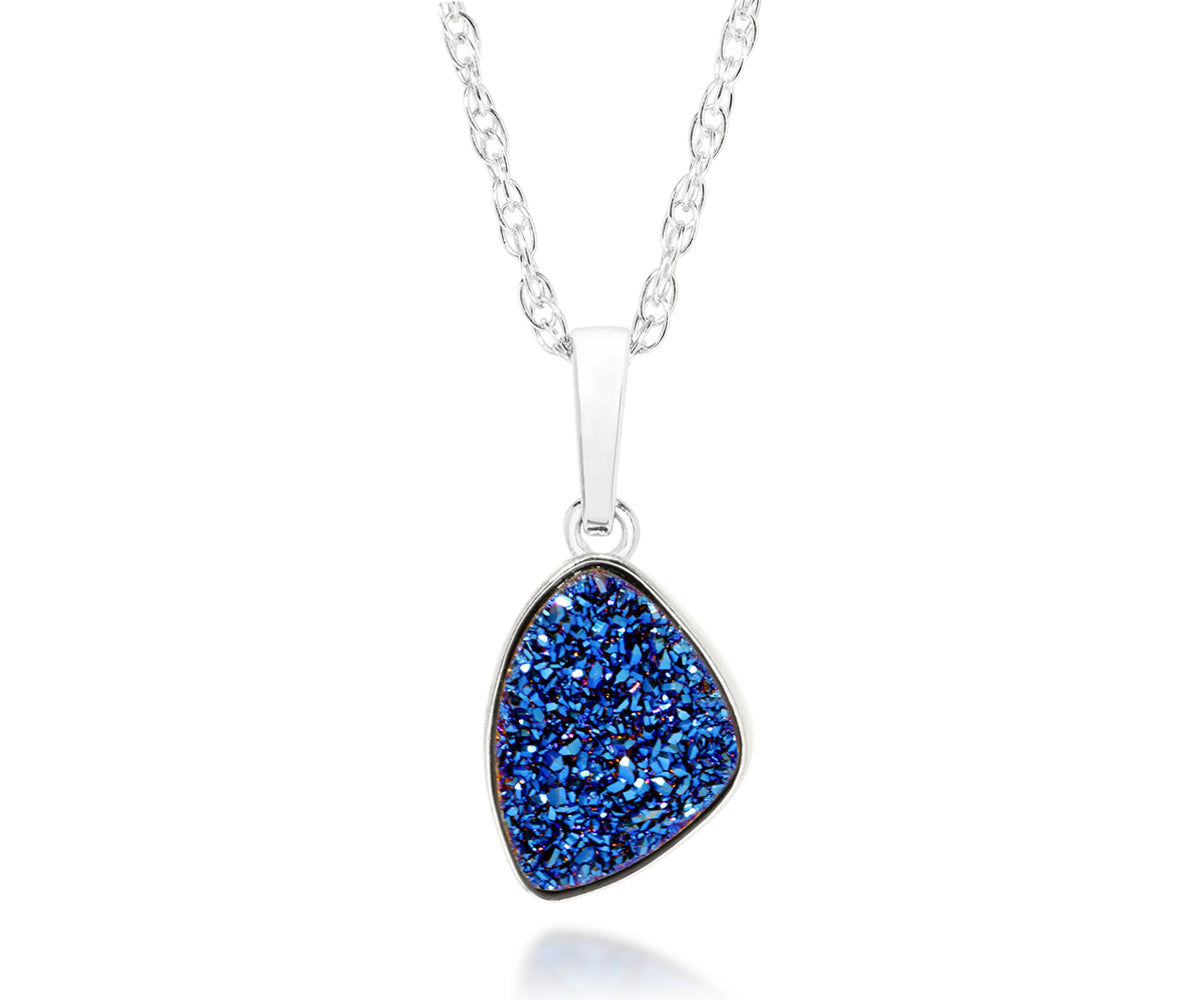 ambrosia womens small trillion sapphire blue druzy silver drusy necklace