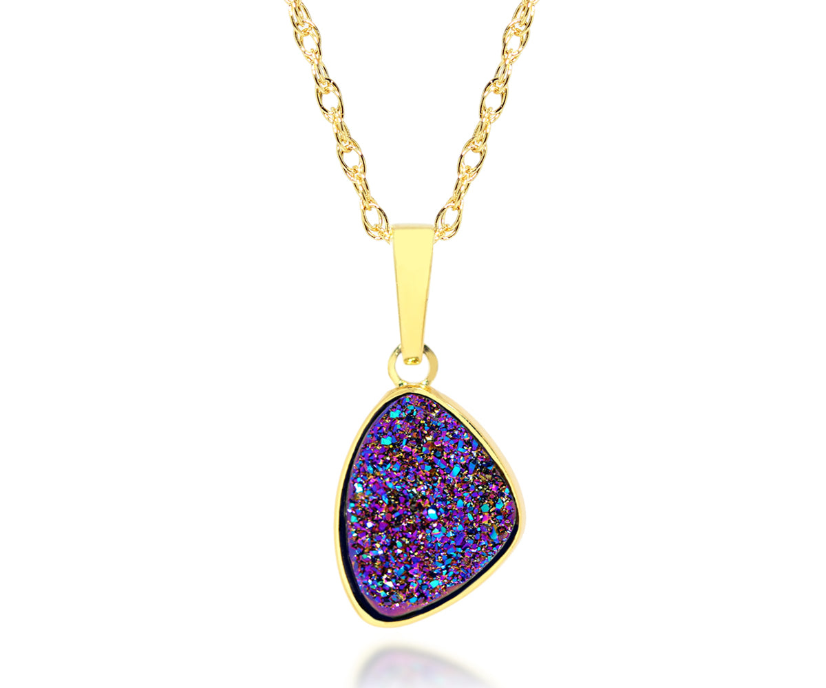 ambrosia womens trillion purple rainbow druzy 14k vermeil drusy necklace