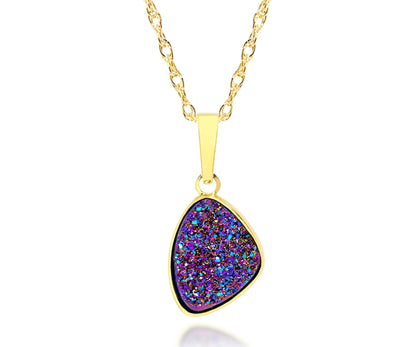 ambrosia womens trillion purple rainbow druzy 14k vermeil drusy necklace