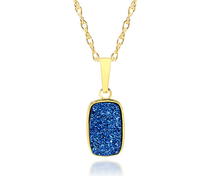 Small Rectangle Sapphire Blue Druzy 14k Vermeil Necklace