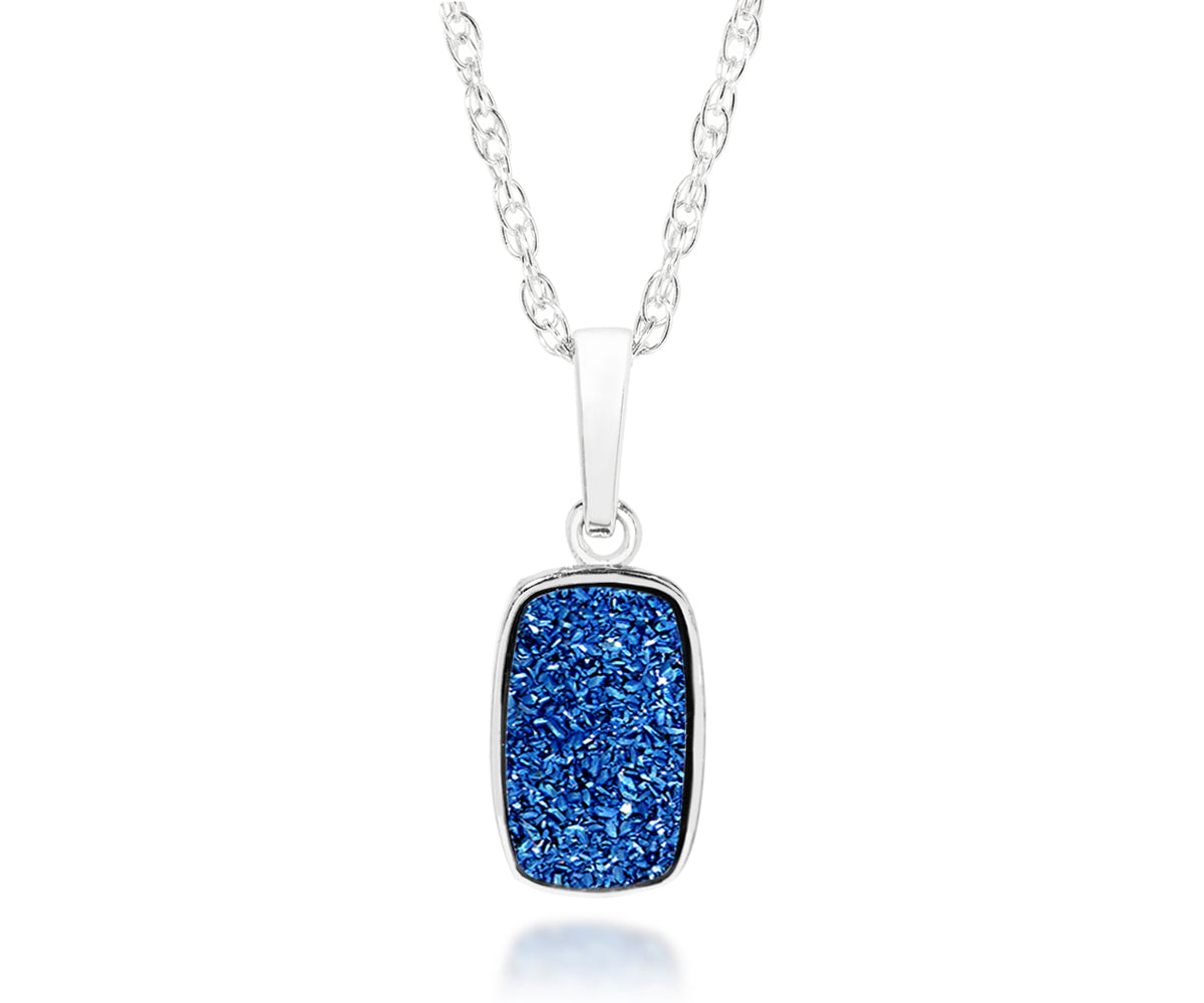 Small Rectangle Sapphire Blue Druzy Necklace