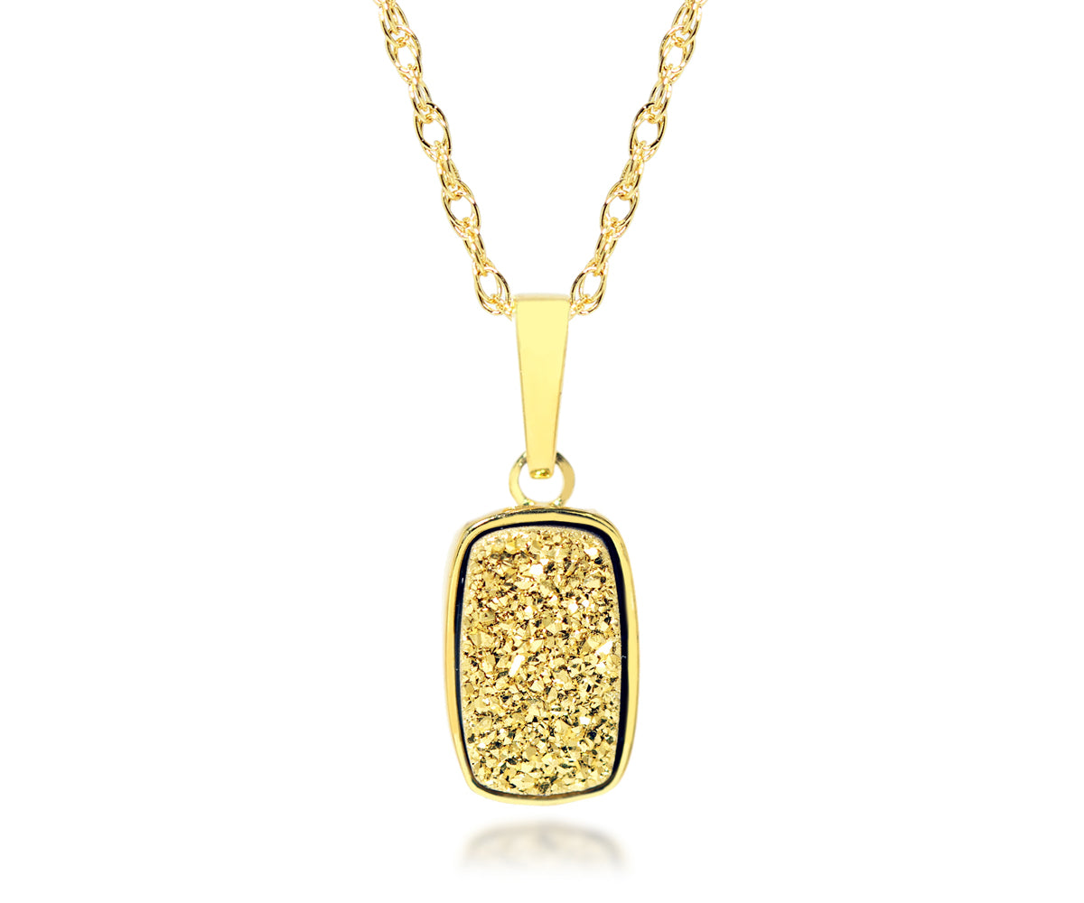 Small Rectangle 18k Gold Druzy 14k Vermeil Necklace
