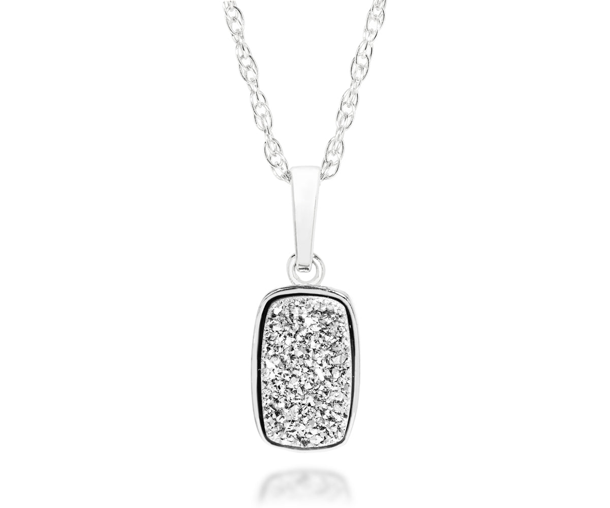 womens small rectangle platinum druzy silver drusy necklace