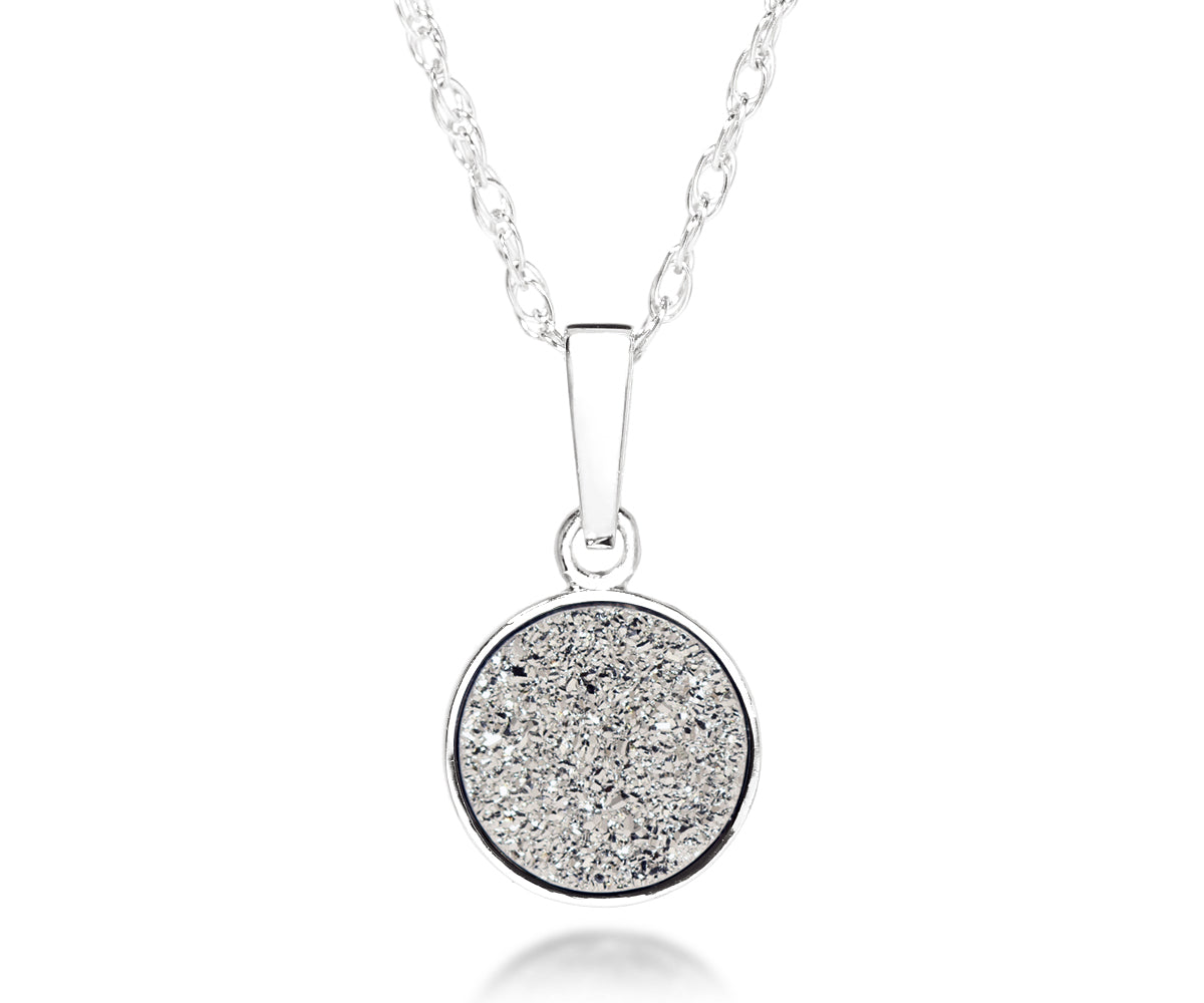 Ambrosia small round platinum druzy quartz pendant silver fashion drusy necklace