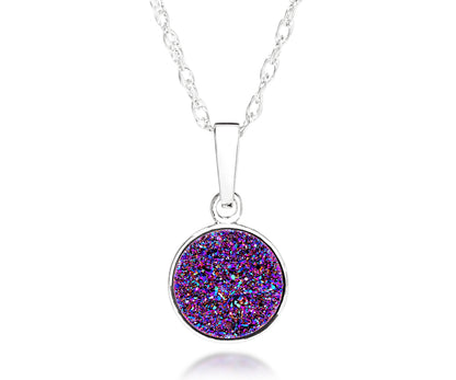 Ambrosia small round purple rainbow druzy quartz pendant silver fashion drusy necklace