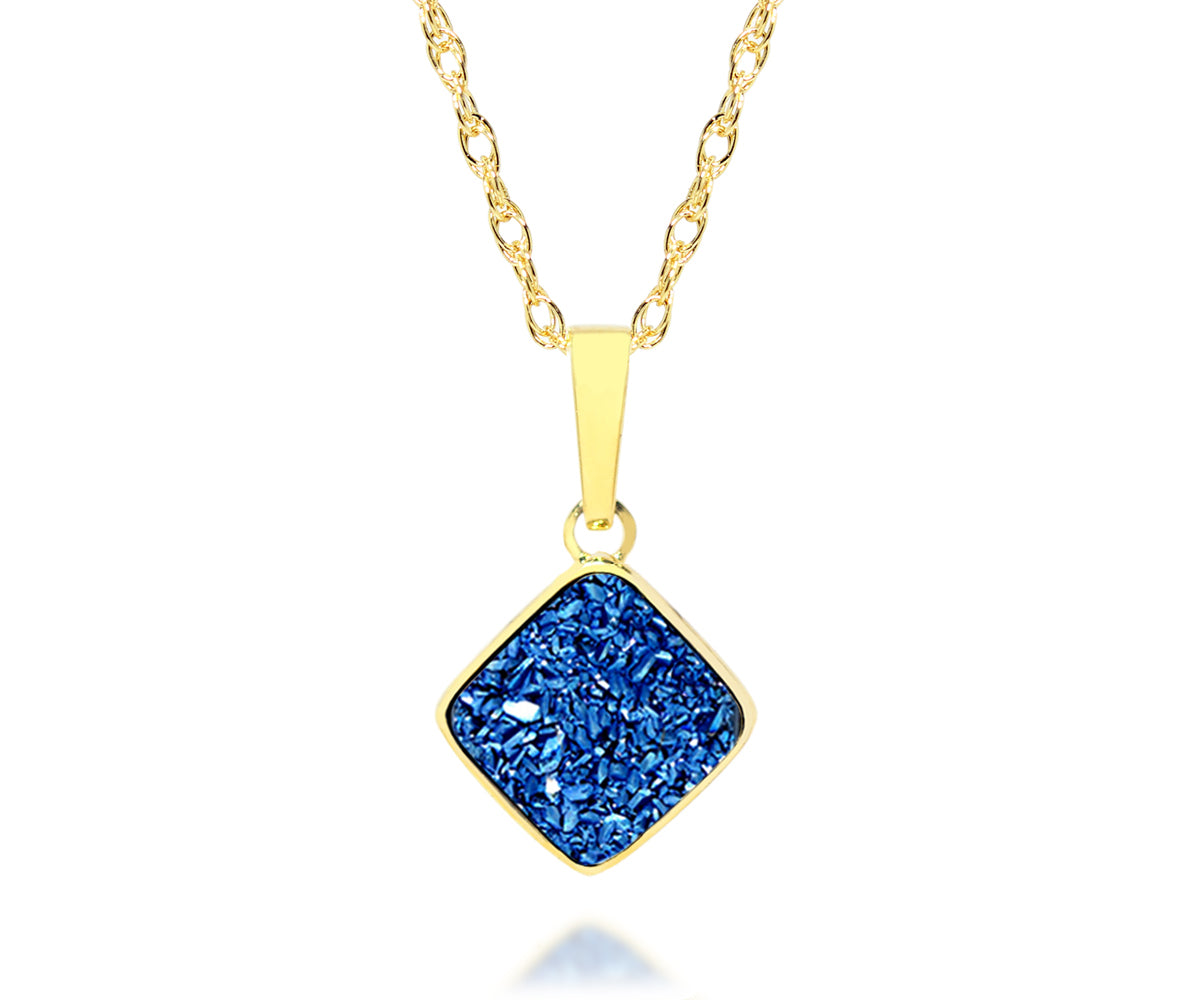 ambrosia womens small square sapphire blue druzy 14k vermeil drusy necklace