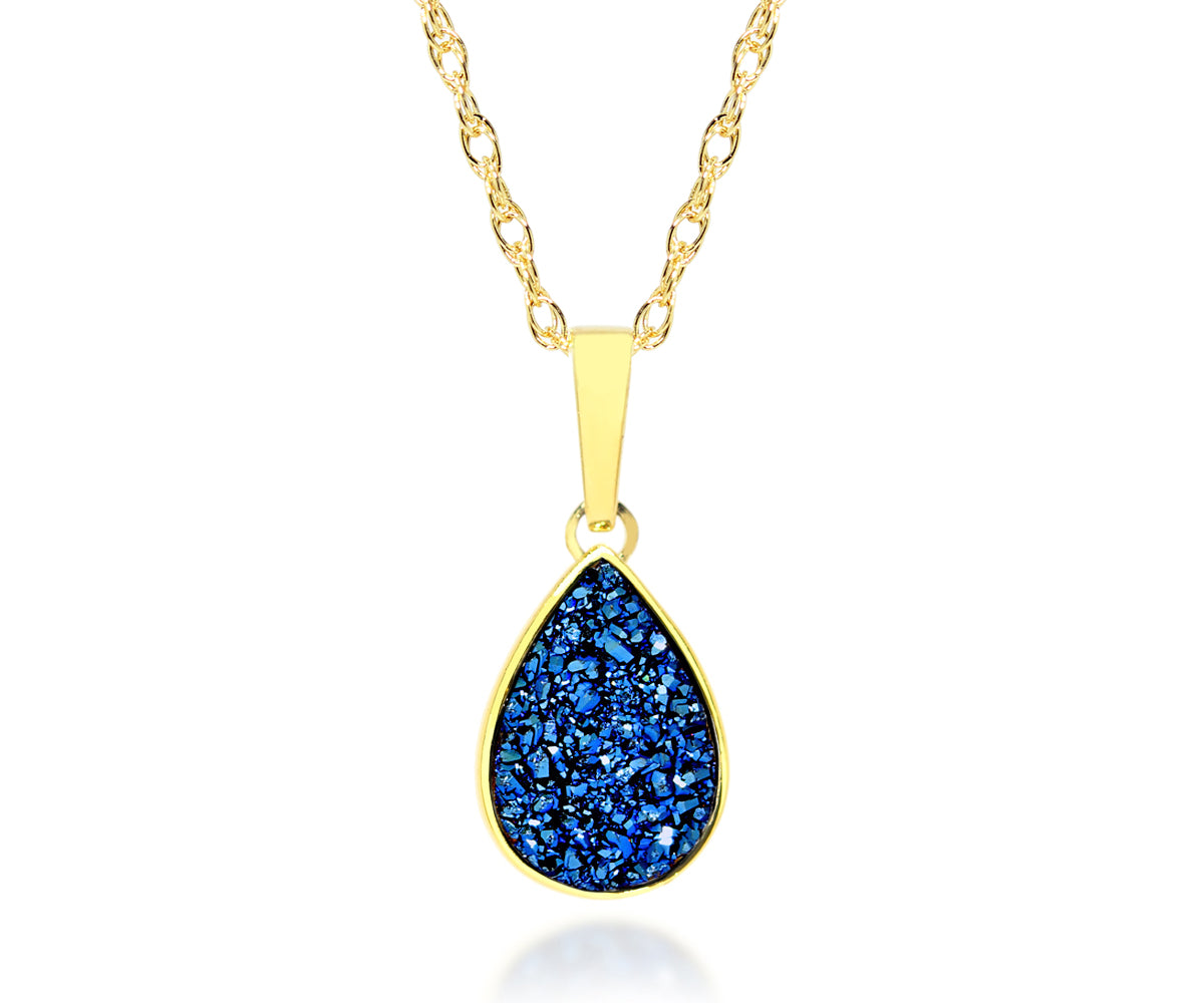 ambrosia womens blue teardrop druzy 14k vermeil drusy necklace