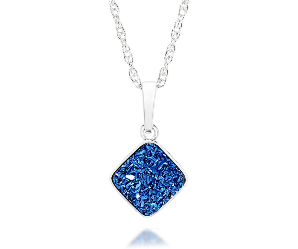 ambrosia womens small square sapphire blue druzy silver drusy necklace