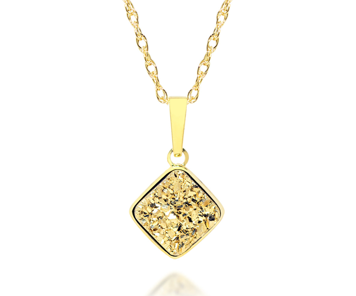 Small Diamond 18k Gold Druzy Necklace