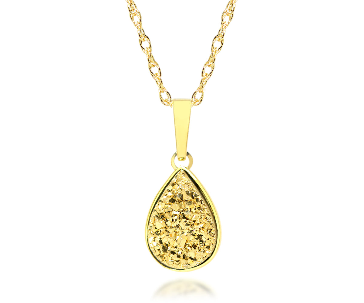 womens small 18k gold teardrop druzy necklace 14k vermeil druzy
