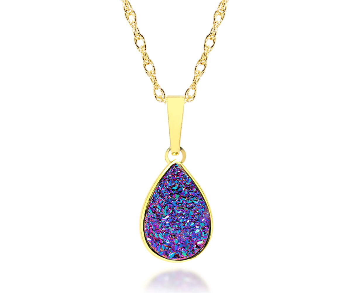ambrosia womens purple rainbow druzy teardrop drusy necklace