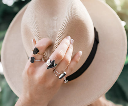 Bypass Trillion Black Druzy 14K Gold Ring