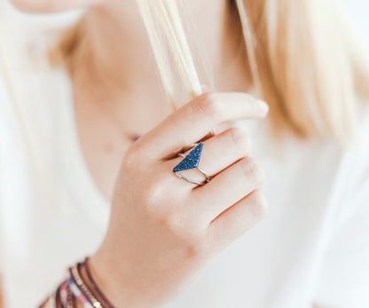 Double Twist Blue Druzy 14K Gold Ring