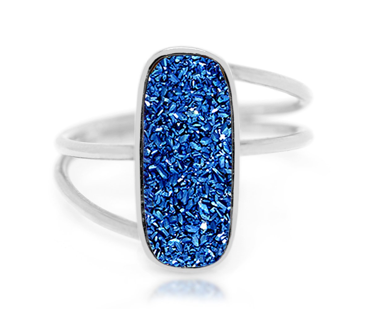 Ambrosia blue druzy quartz twist sterling silver fashion drusy ring