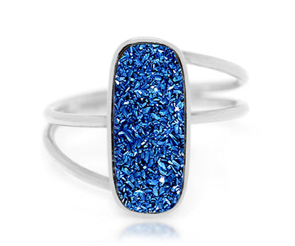 Ambrosia blue druzy quartz twist sterling silver fashion drusy ring
