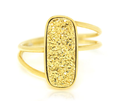 Ambrosia 18k gold rectangle twist yellow gold fashion drusy ring