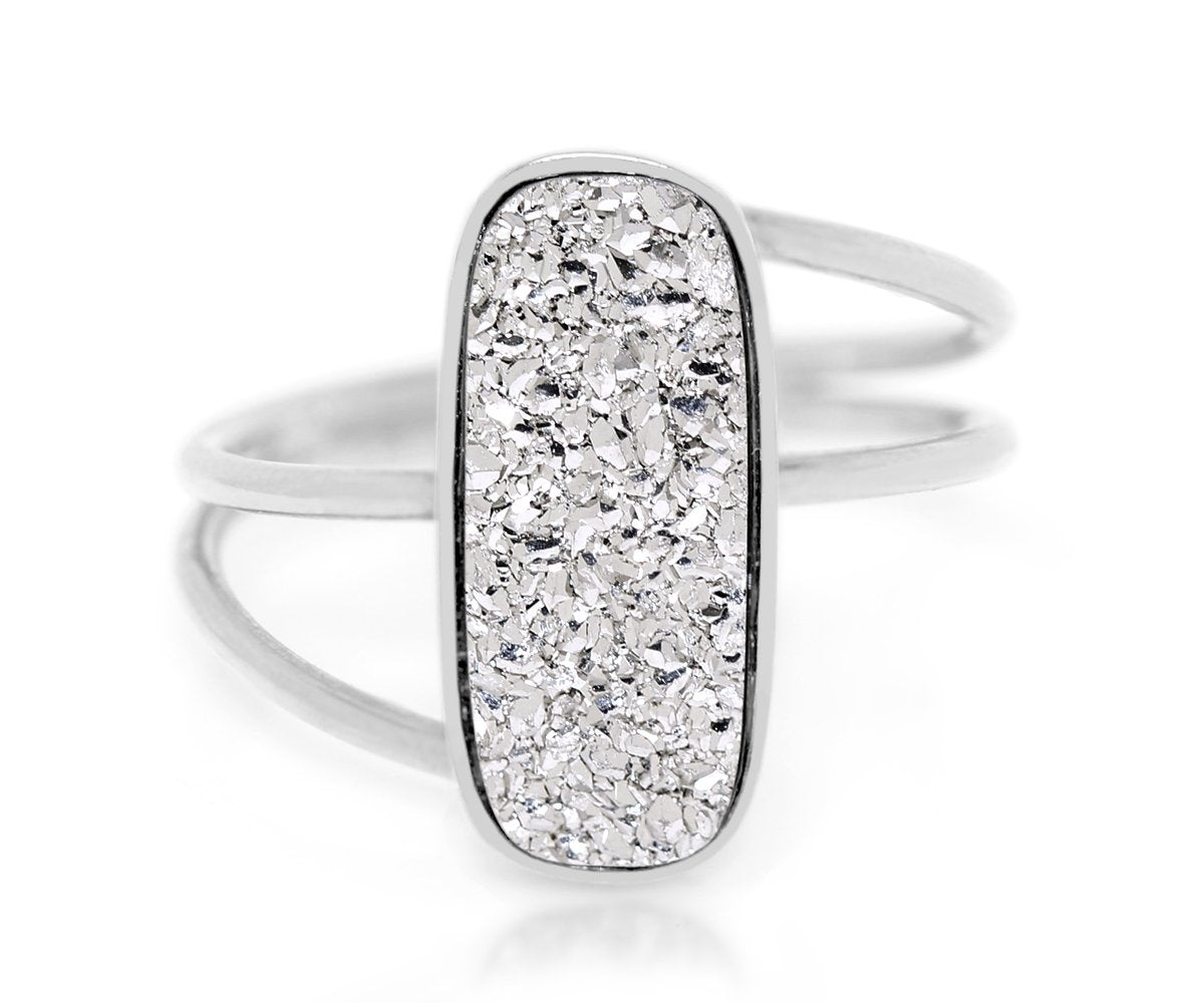 Ambrosia handcrafted platinum druzy quartz double twist sterling silver fashion drusy ring