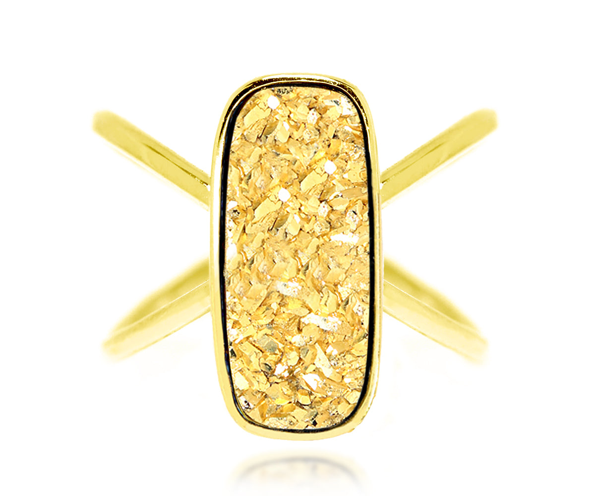 Ambrosia 18k gold druzy rectangle criss cross fashion drusy ring
