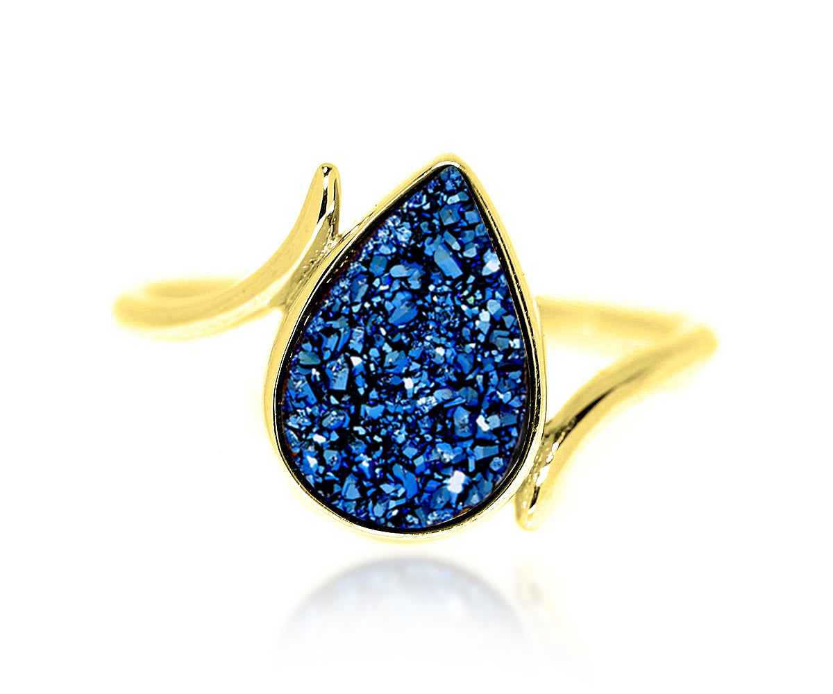 Ambrosia fashion blue titanium druzy gold vermeil drusy womens ring