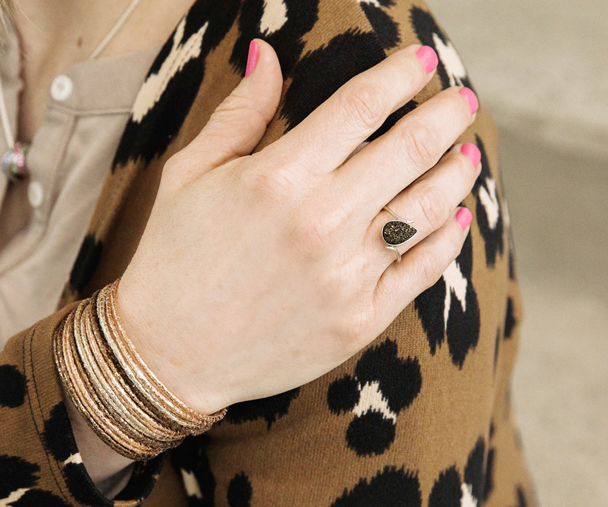 Bypass Teardrop Black Druzy Ring