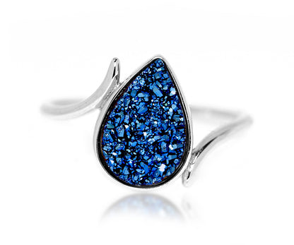 bypass curved blue druzy sterling silver fashion drusy Ambrosia ring