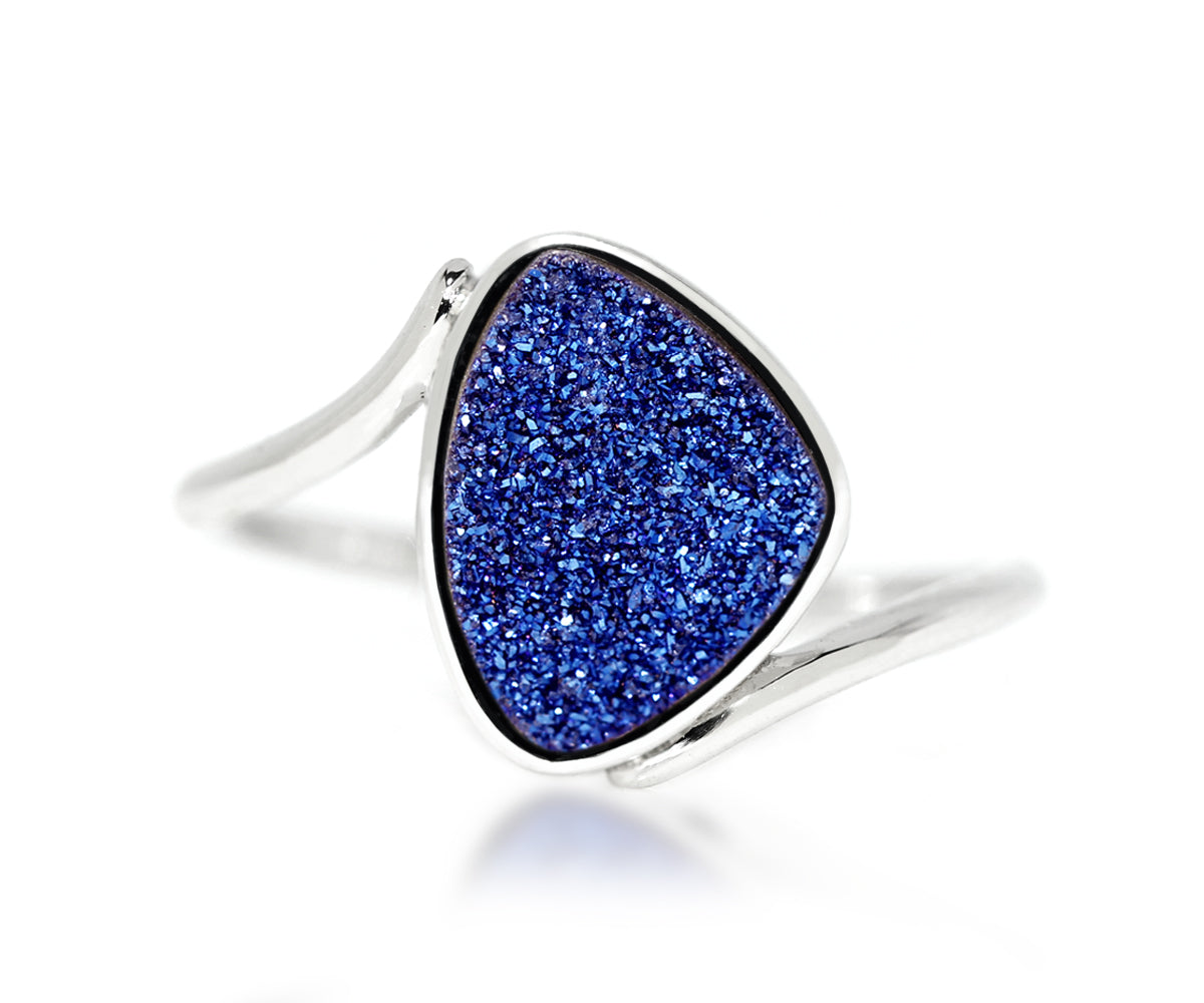 bypass twist trillion blue titanium druzy sterling silver drusy ring