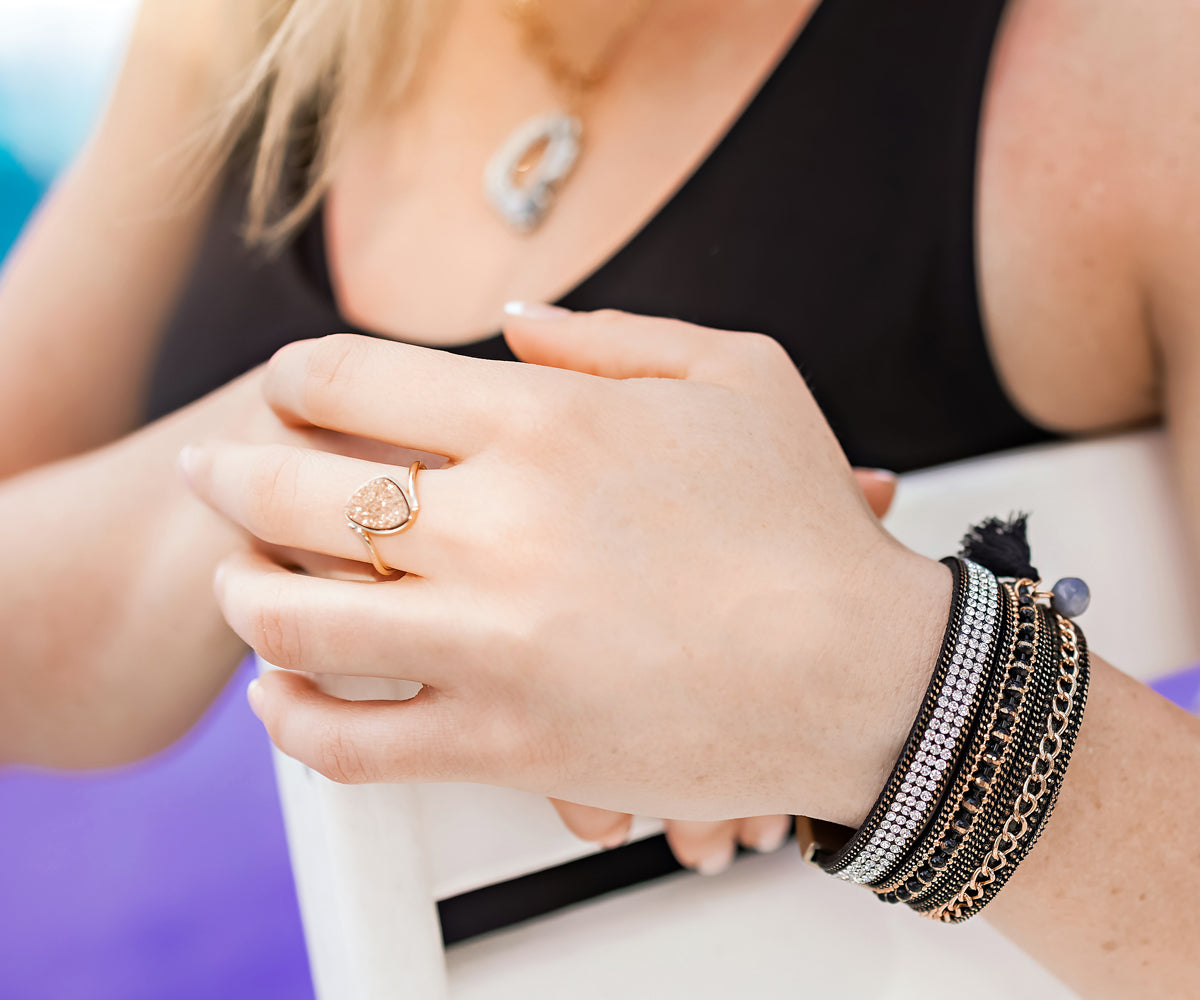 Bypass Trillion Blue Druzy 14K Gold Ring