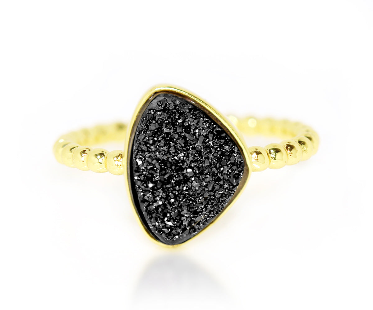 ambrosia black trillion titanium druzy ring yellow gold vermeil stacking ring