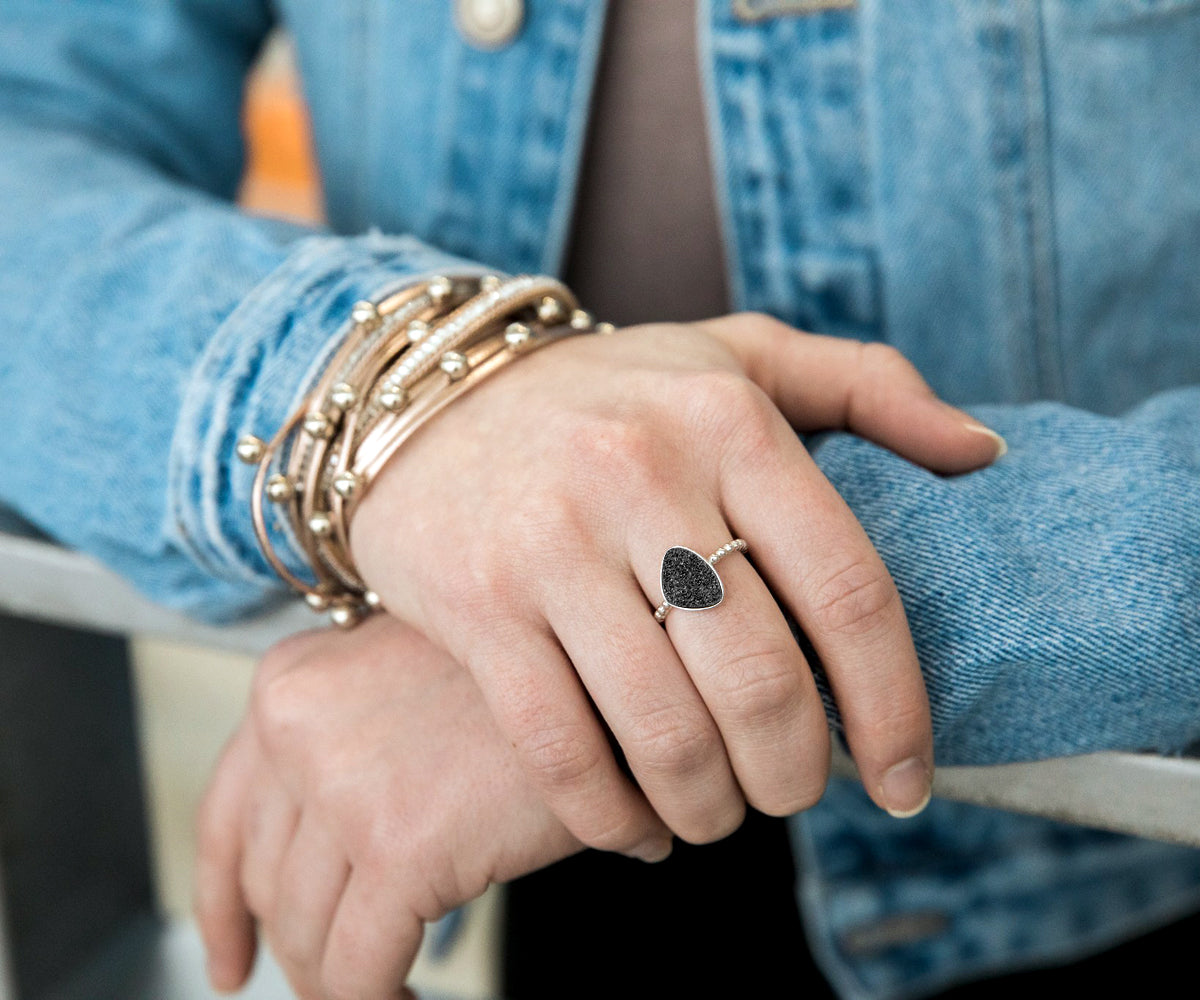 Trillion Black Druzy Ring