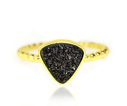 Ambrosia small triangle black druzy beaded fashion drusy gold ring