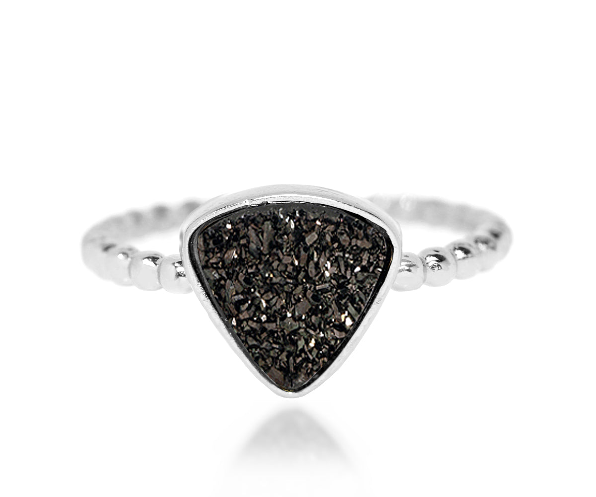 Ambrosia small triangle black druzy beaded silver fashion drusy ring