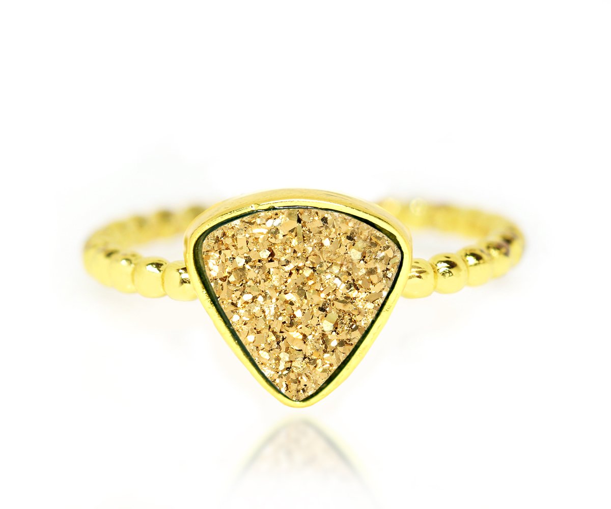 Ambrosia 18k gold druzy small triangle beaded fashion drusy ring