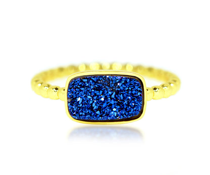 Ambrosia blue druzy small rectangle gold vermeil drusy fashion ring