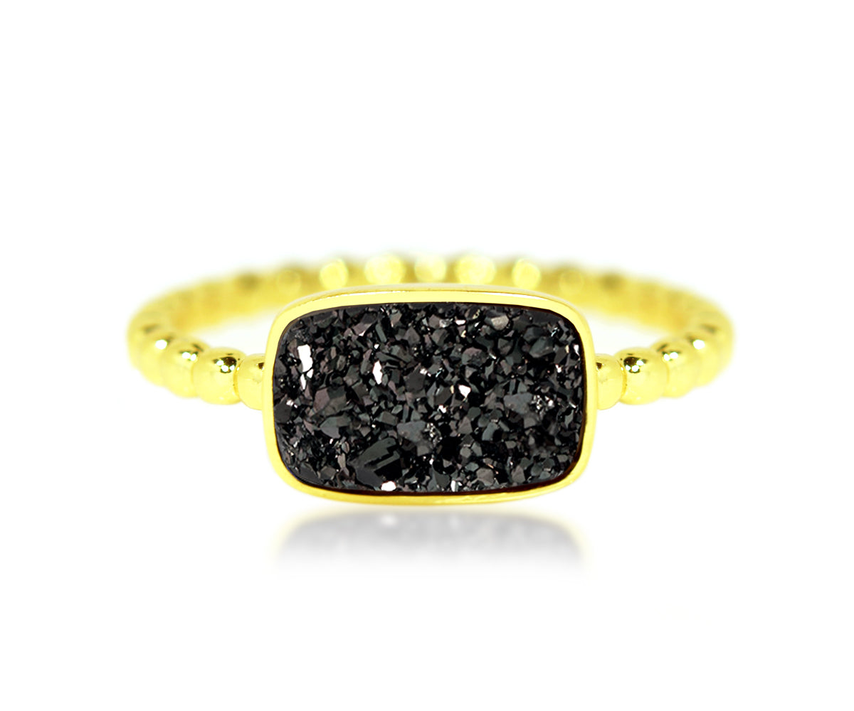 Ambrosia black druzy small horizontal rectangle gold vermeil drusy fashion ring