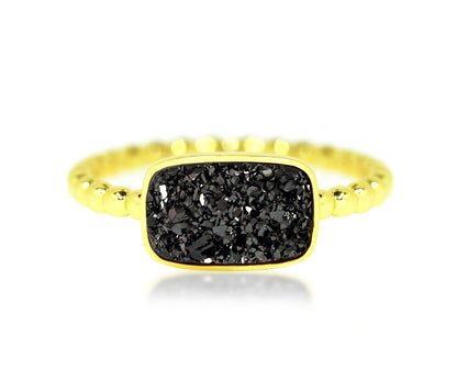 Ambrosia black druzy small horizontal rectangle gold vermeil drusy fashion ring