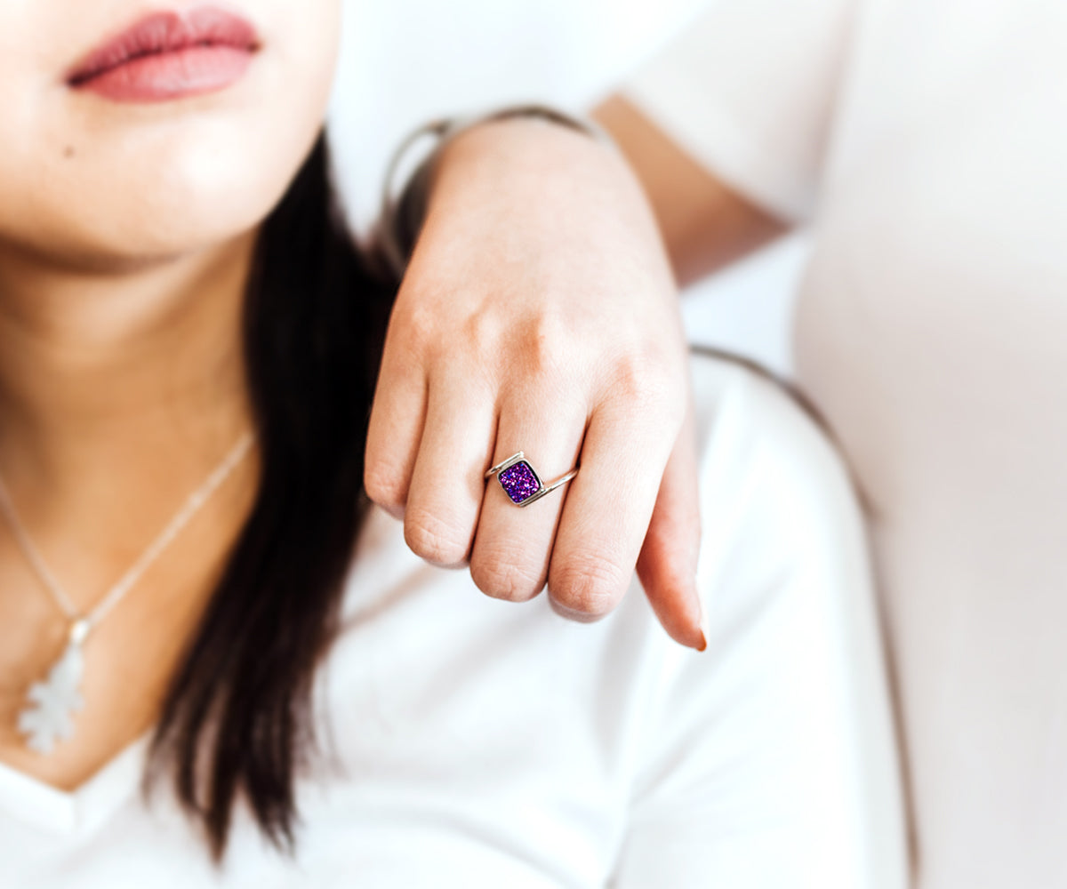 Bypass Square Blue Druzy Ring