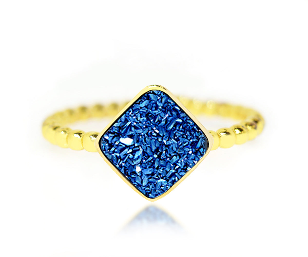 Small Square Blue Druzy 14k Gold Vermeil Ring