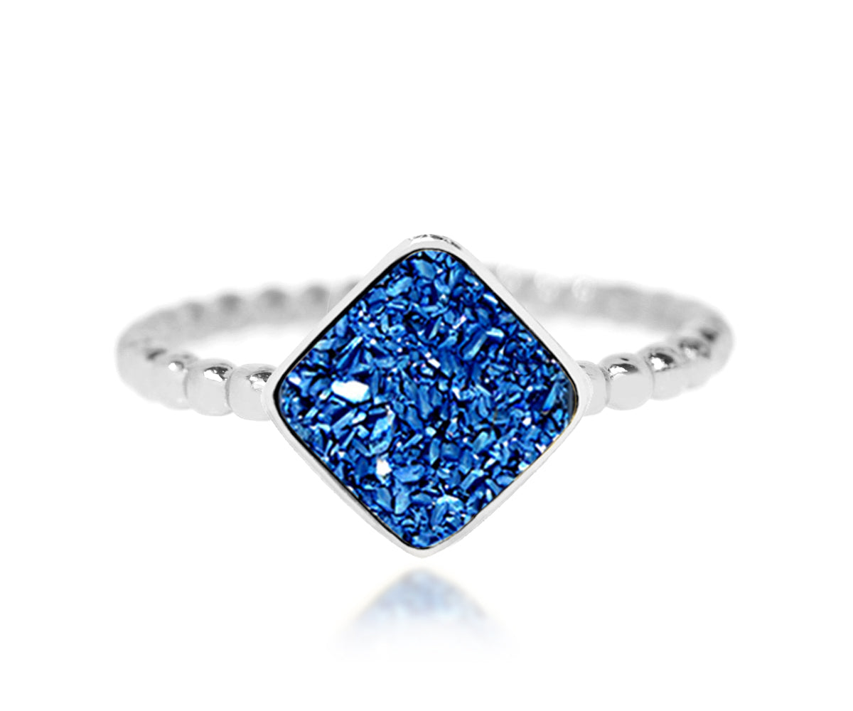 Ambrosia fashion blue druzy beaded sterling silver bezel drusy ring