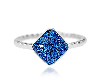 Ambrosia fashion blue druzy beaded sterling silver bezel drusy ring